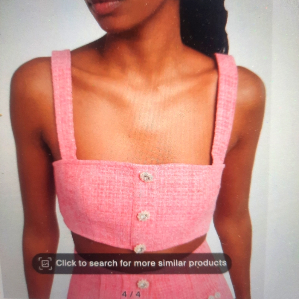 Self-portrait Pink Boucle Crop Top